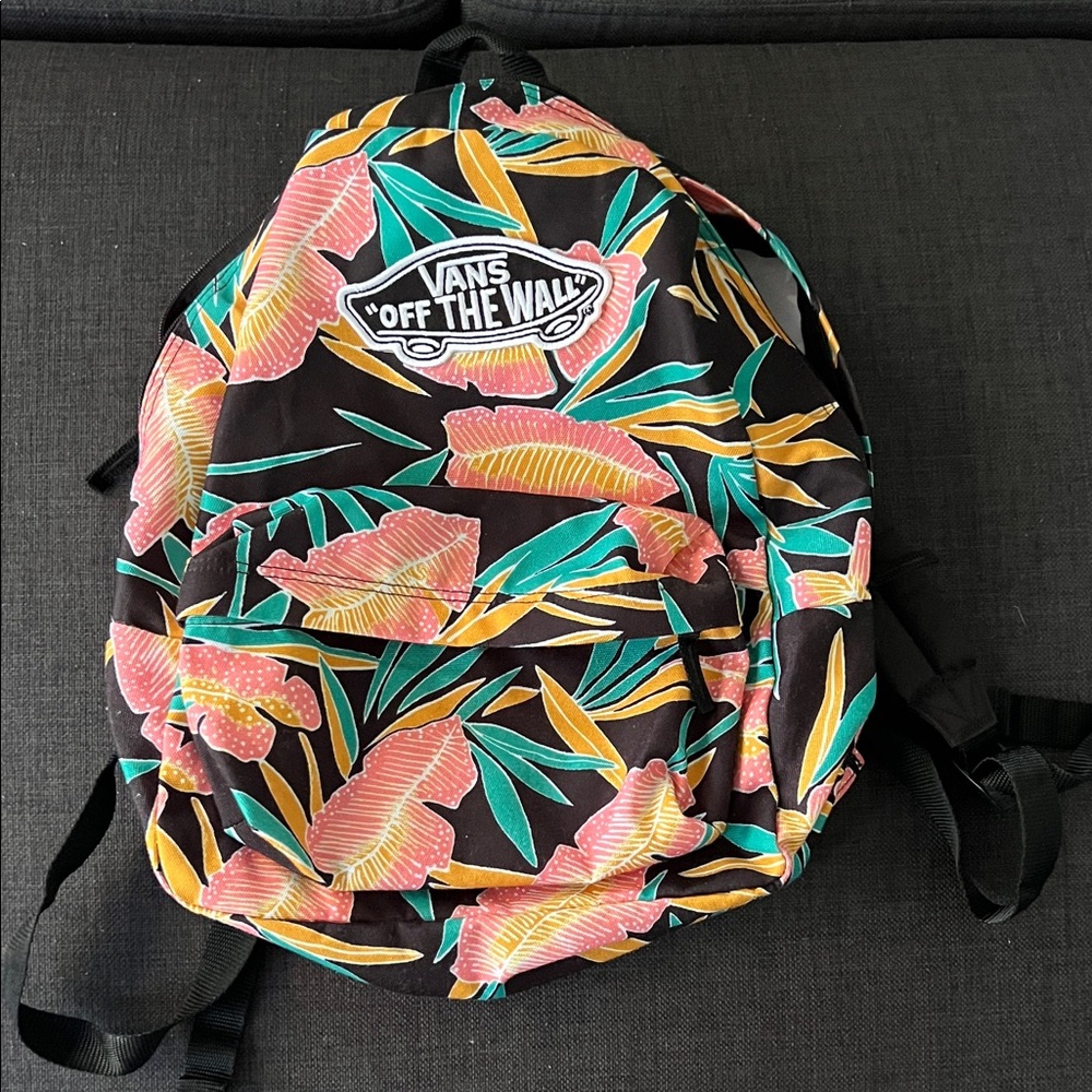 Rare Vans Off The Wall realm Backpack black teal Hawaiian Flower Floral tropical